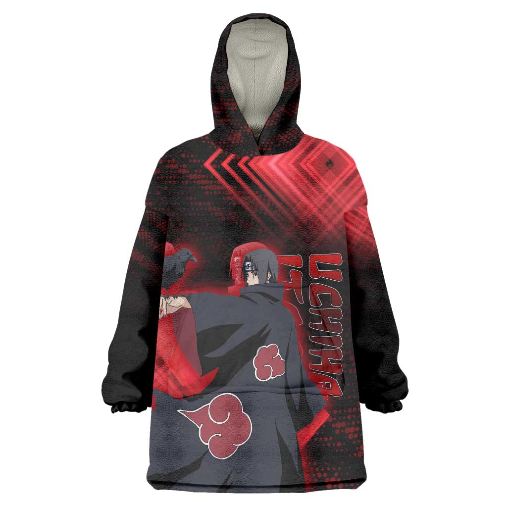 Uchiha Itachi Naruto Wearable Blanket Hoodie Red Geometric Anime Illusion Style