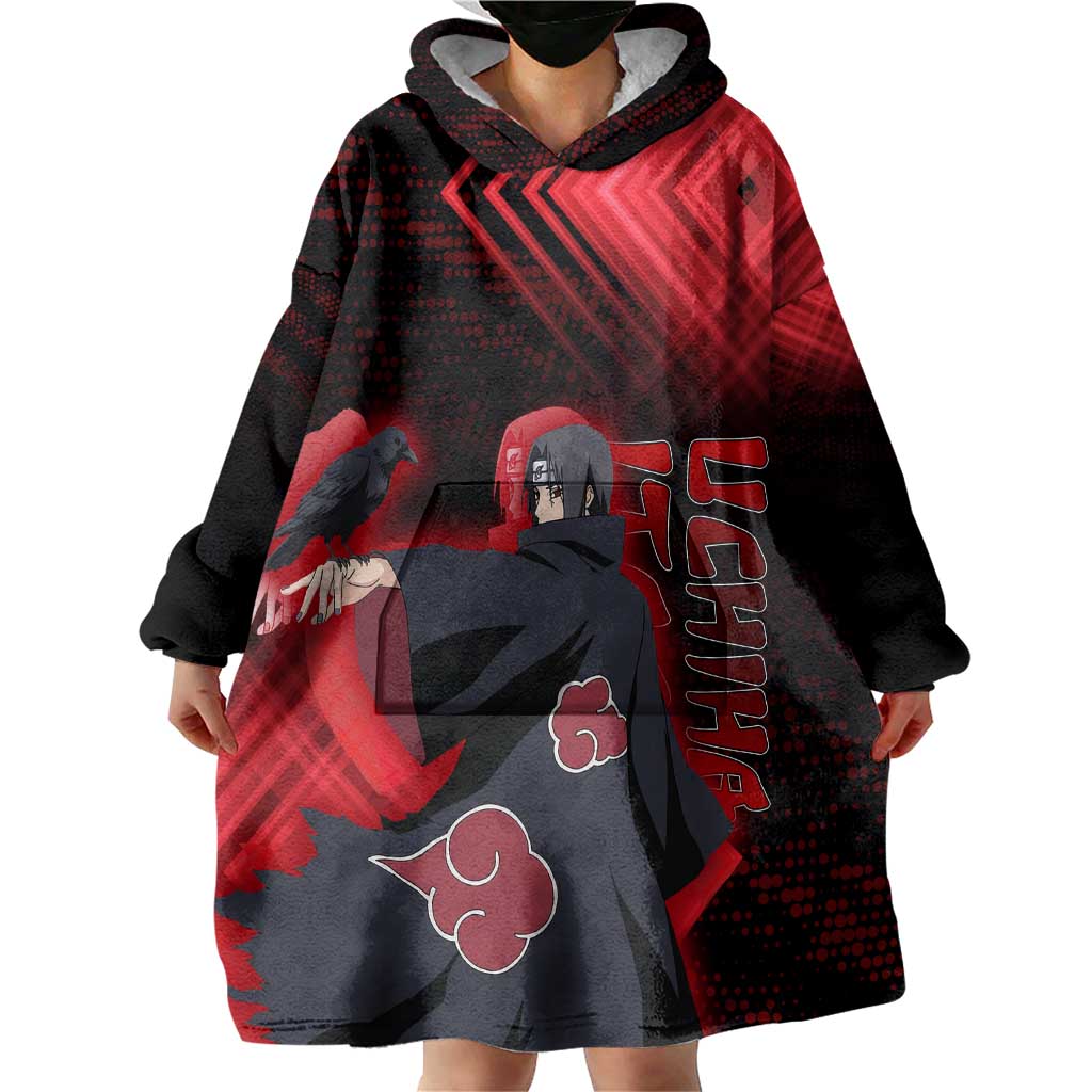 Uchiha Itachi Naruto Wearable Blanket Hoodie Red Geometric Anime Illusion Style