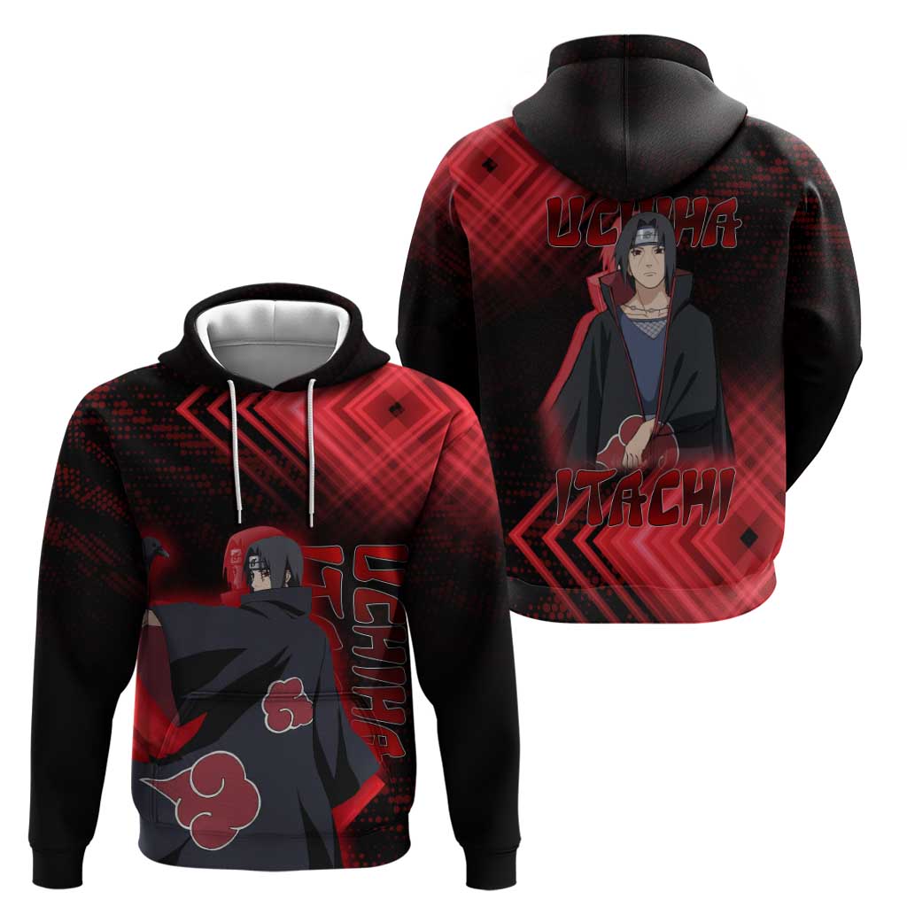 Uchiha Itachi Naruto Zip Hoodie Red Geometric Anime Illusion Style