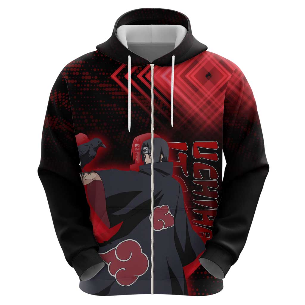 Uchiha Itachi Naruto Zip Hoodie Red Geometric Anime Illusion Style