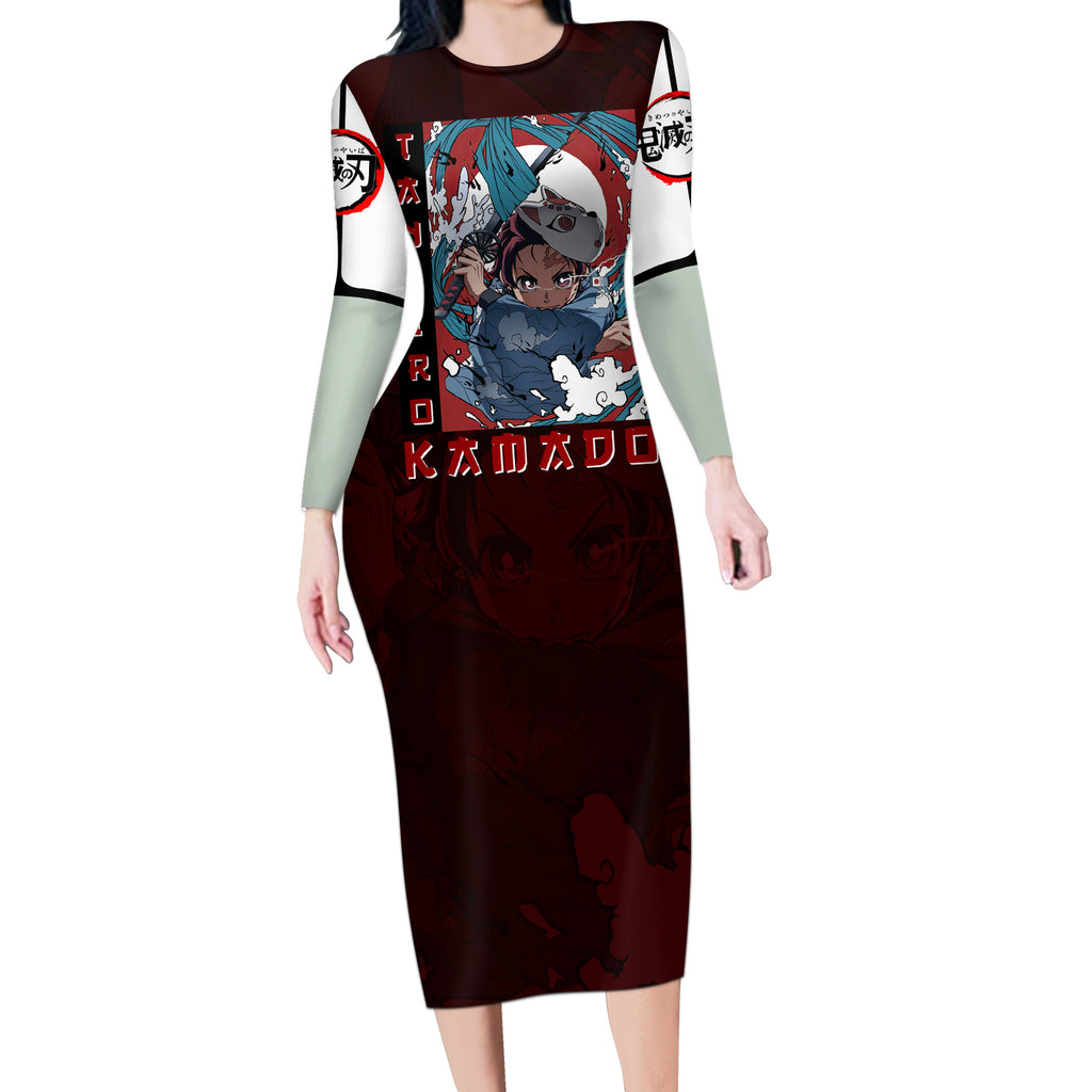 Tanjiro Kamado - Raising Sun Anime Long Sleeve Bodycon Dress