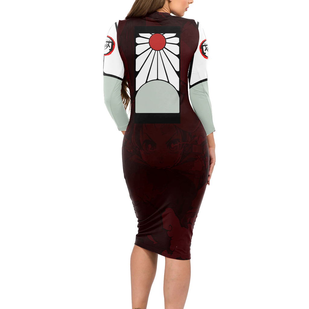 Tanjiro Kamado - Raising Sun Anime Long Sleeve Bodycon Dress