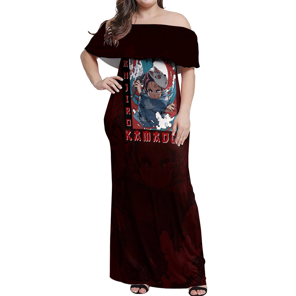 Tanjiro Kamado - Raising Sun Anime Off Shoulder Maxi Dress