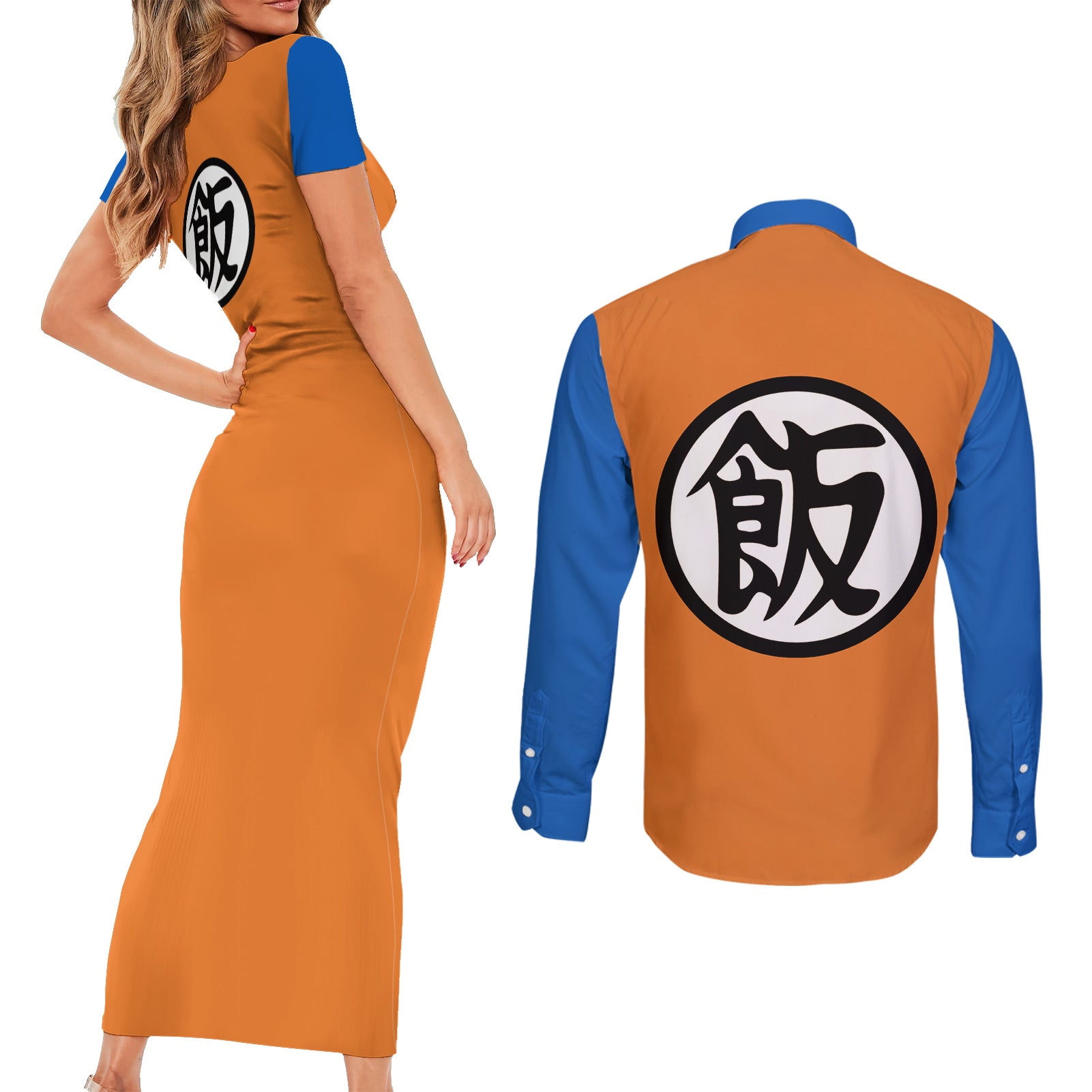 Gohan Couples Matching Short Sleeve Bodycon Dress and Long Sleeve Button Shirt Dragon Ball