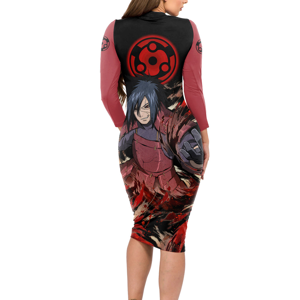 Uchiha Madara Sharingan Eyes Long Sleeve Bodycon Dress Naruto