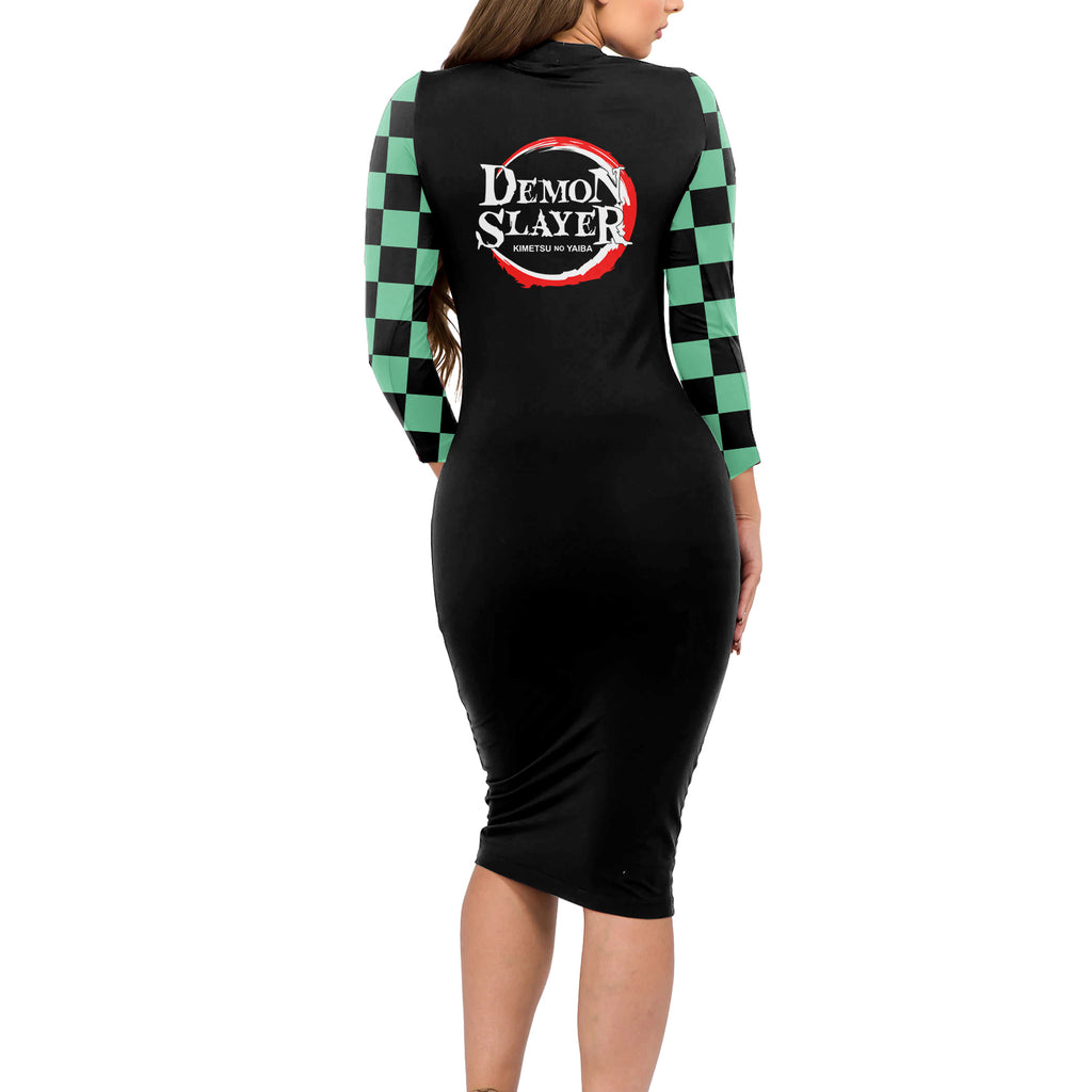 Tanjiro Sumiko Demon Slayer Long Sleeve Bodycon Dress Funny Face