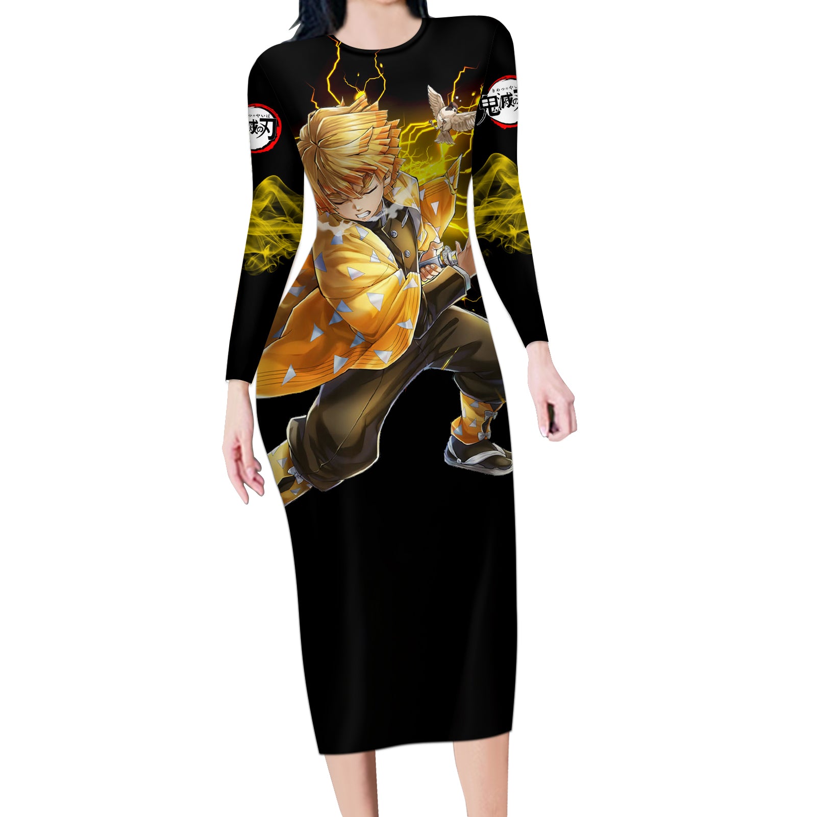 Zenitsu Agatsuma Demon Slayer Long Sleeve Bodycon Dress Anime Mix Manga Style