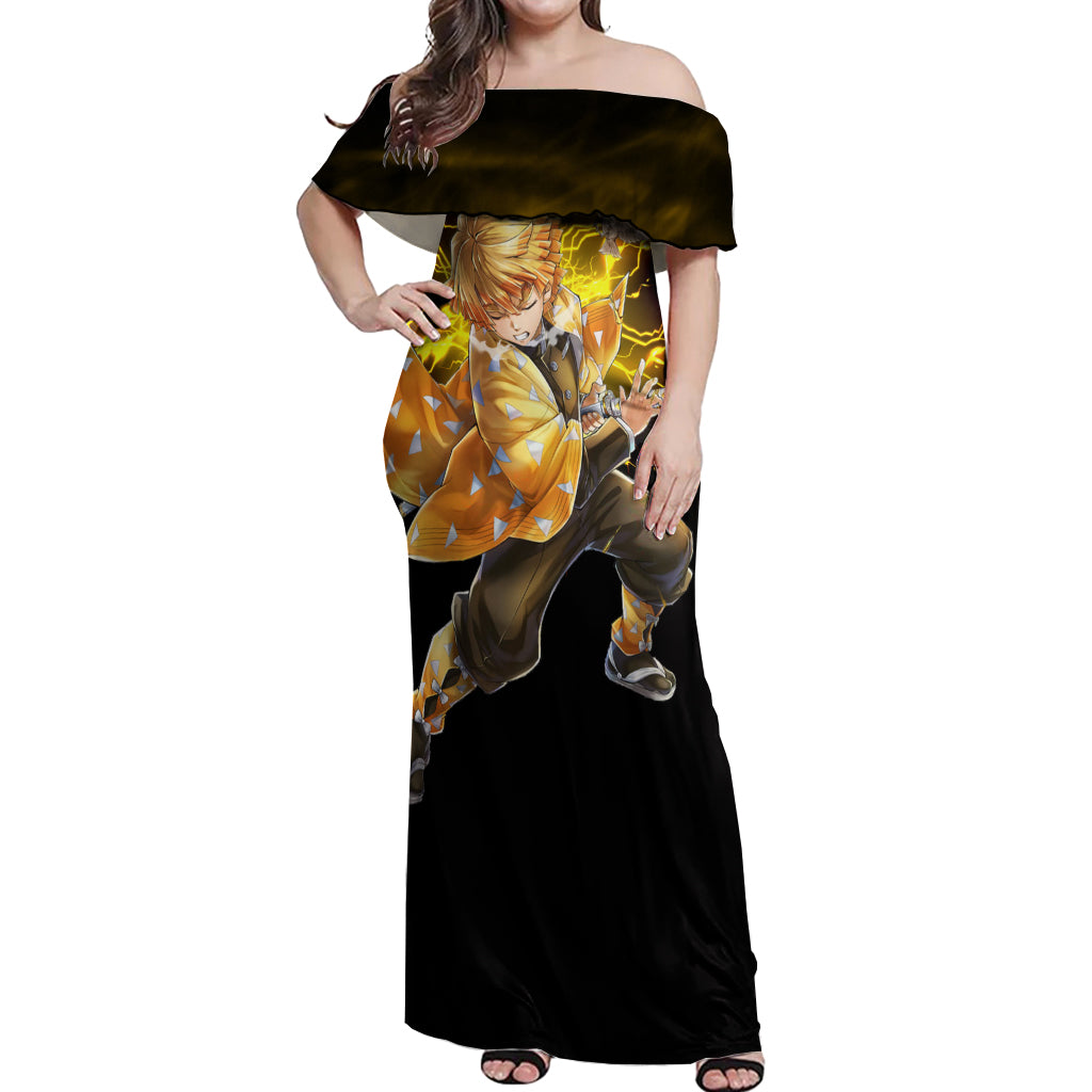 Zenitsu Agatsuma Demon Slayer Off Shoulder Maxi Dress Anime Mix Manga Style