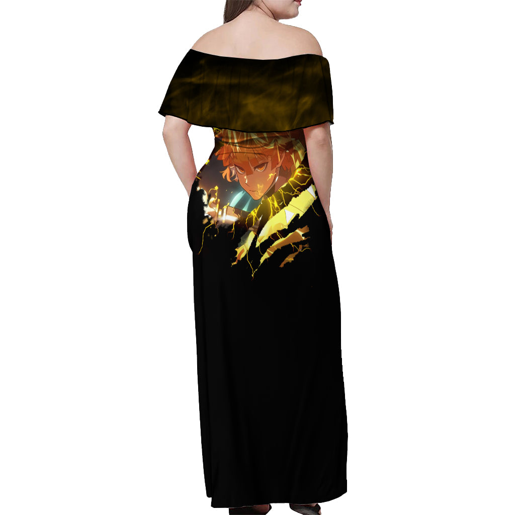 Zenitsu Agatsuma Demon Slayer Off Shoulder Maxi Dress Anime Mix Manga Style