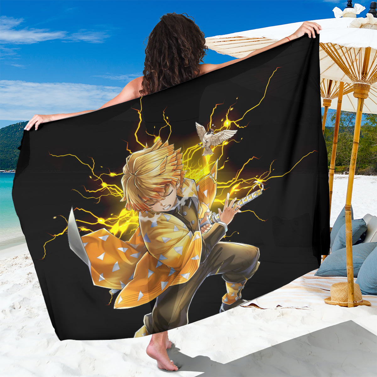 Zenitsu Agatsuma Demon Slayer Sarong Anime Mix Manga Style