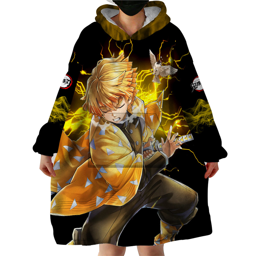 Zenitsu Agatsuma Demon Slayer Wearable Blanket Hoodie Anime Mix Manga Style