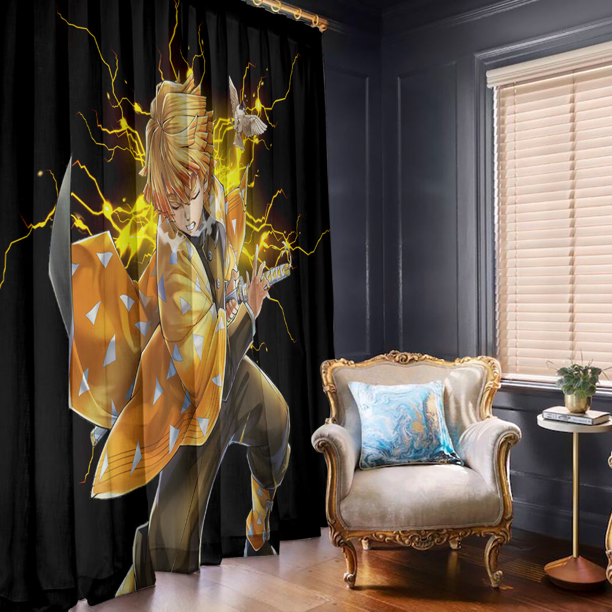 Zenitsu Agatsuma Demon Slayer Window Curtain Anime Mix Manga Style