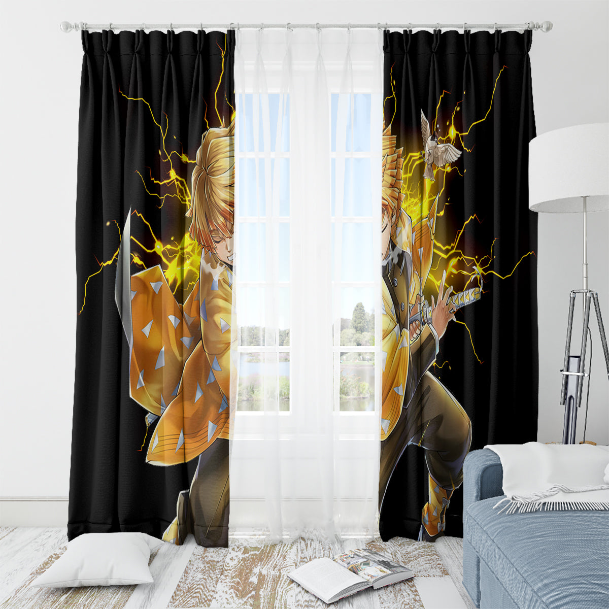 Zenitsu Agatsuma Demon Slayer Window Curtain Anime Mix Manga Style