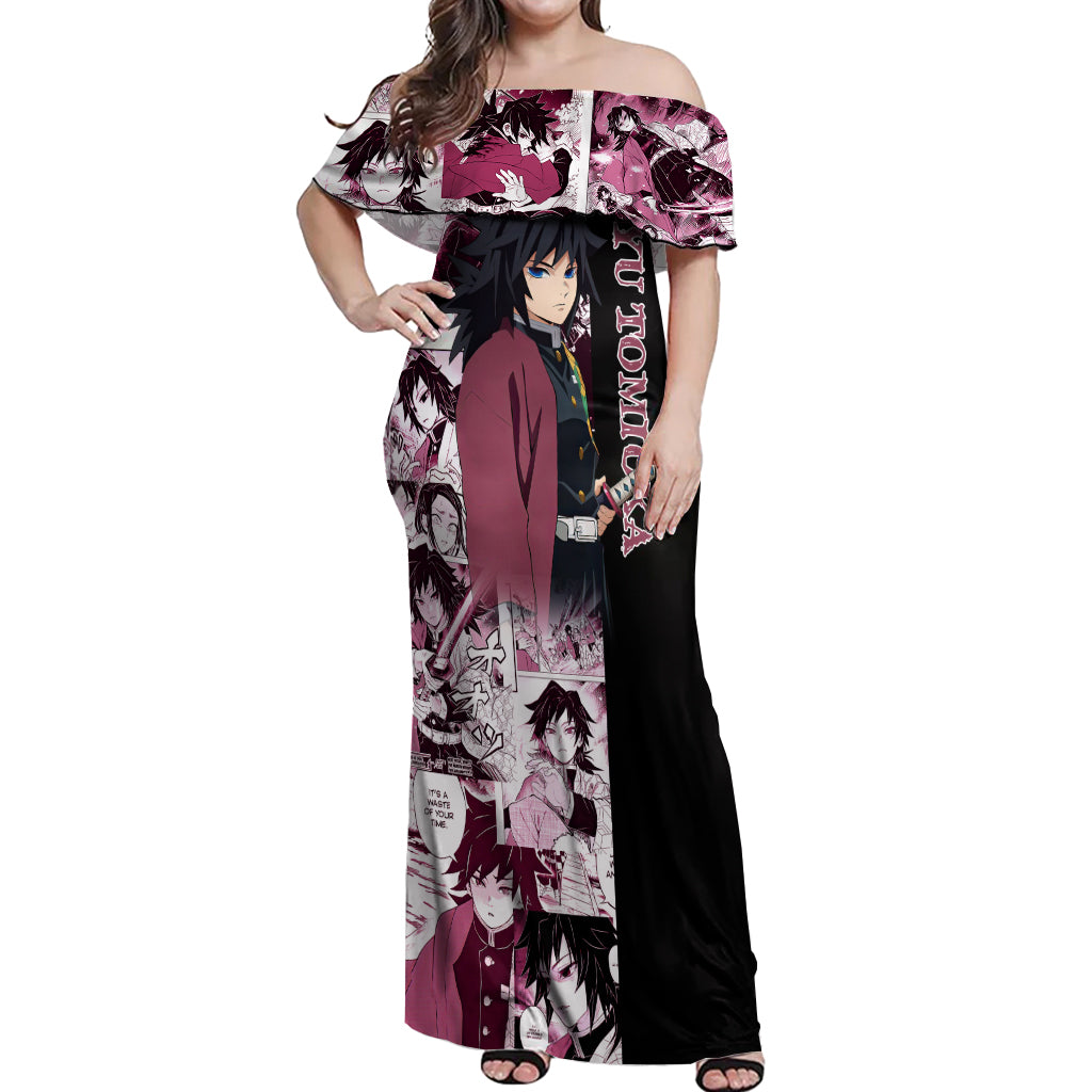 Giyu Tomioka Demon Slayer Off Shoulder Maxi Dress Anime Mix Manga Style
