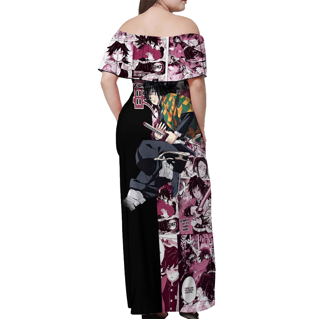 Giyu Tomioka Demon Slayer Off Shoulder Maxi Dress Anime Mix Manga Style