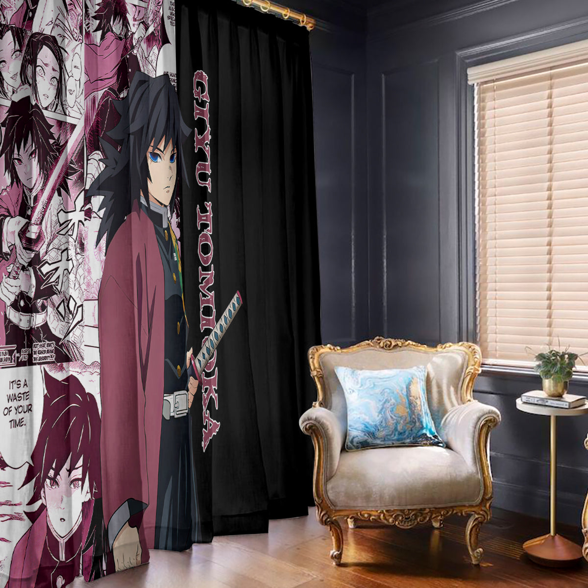 Giyu Tomioka Demon Slayer Window Curtain Anime Mix Manga Style
