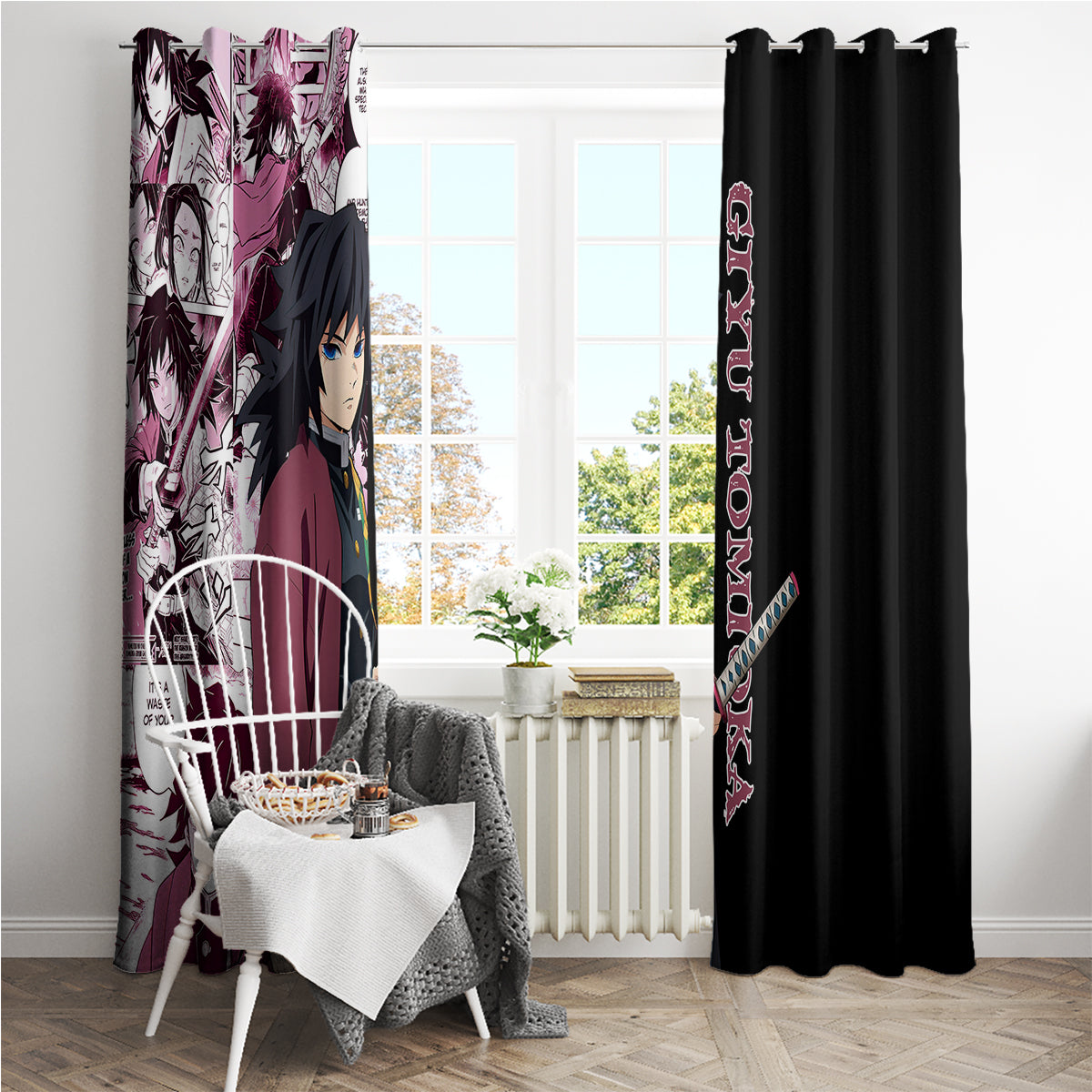 Giyu Tomioka Demon Slayer Window Curtain Anime Mix Manga Style