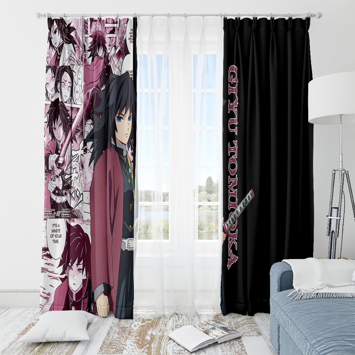Giyu Tomioka Demon Slayer Window Curtain Anime Mix Manga Style