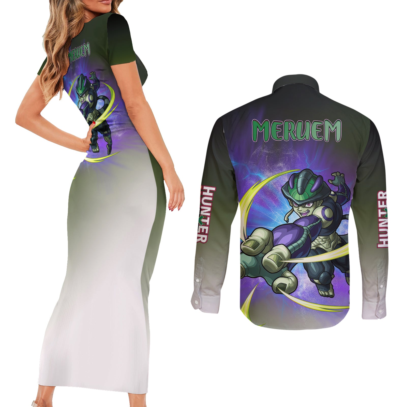 Meruem Hunter X Hunter Couples Matching Short Sleeve Bodycon Dress and Long Sleeve Button Shirt Anime Style