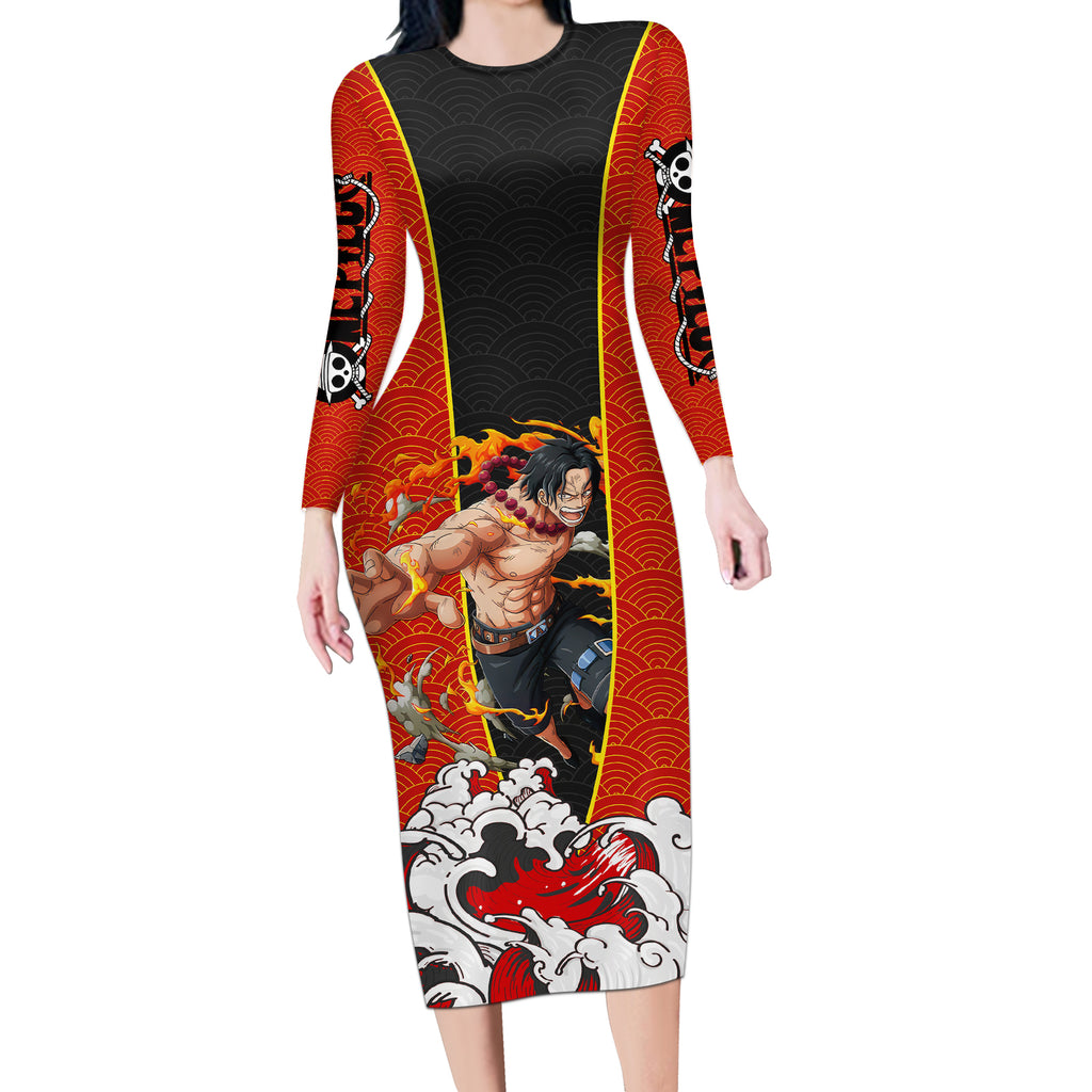 Portgas D.Ace - One Piece Long Sleeve Bodycon Dress Anime Japan Style