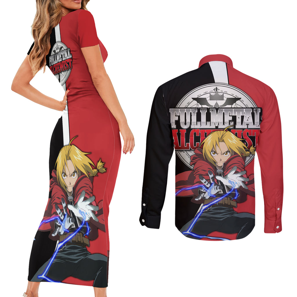 Elric Edward - Fullmetal Alchemist Couples Matching Short Sleeve Bodycon Dress and Long Sleeve Button Shirt Anime Style