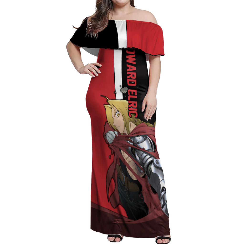 Elric Edward - Fullmetal Alchemist Off Shoulder Maxi Dress Anime Style