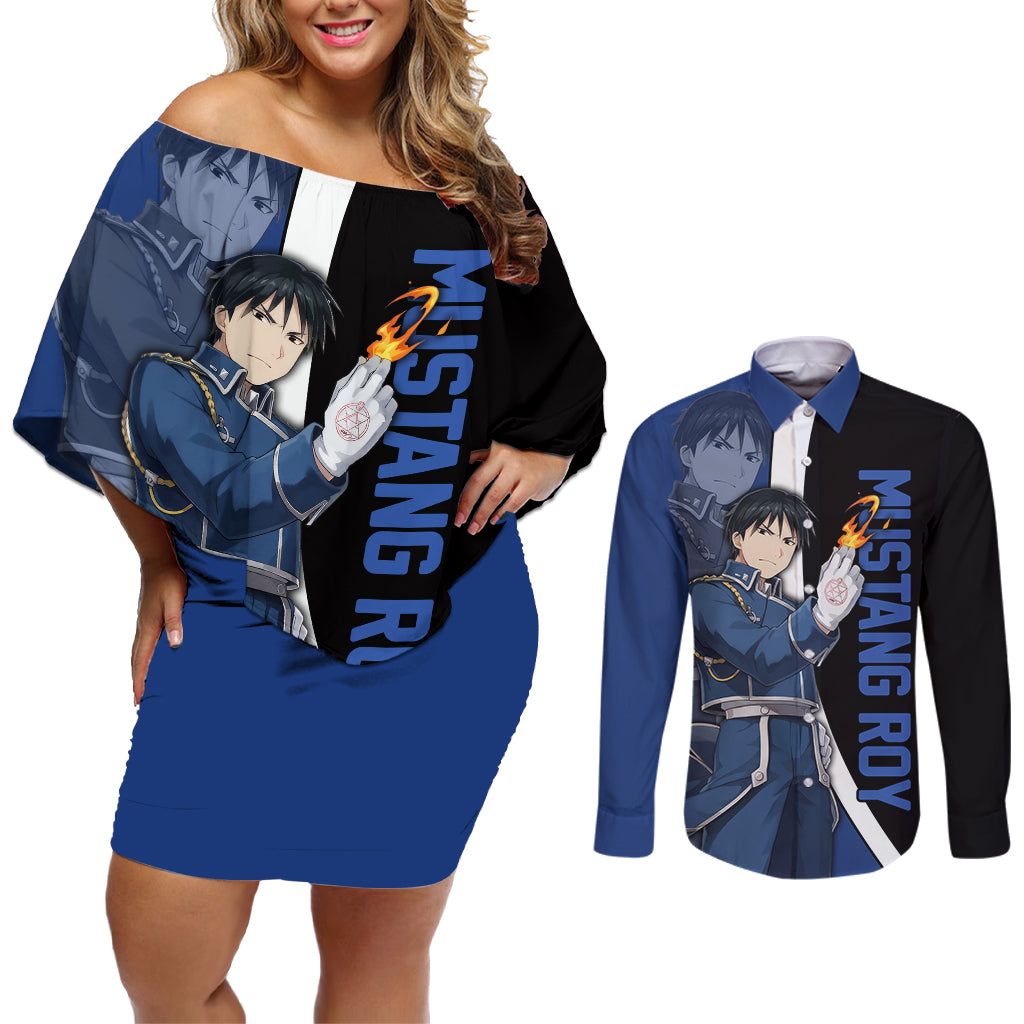 Mustang Roy - Fullmetal Alchemist Couples Matching Off Shoulder Short Dress and Long Sleeve Button Shirt Anime Style
