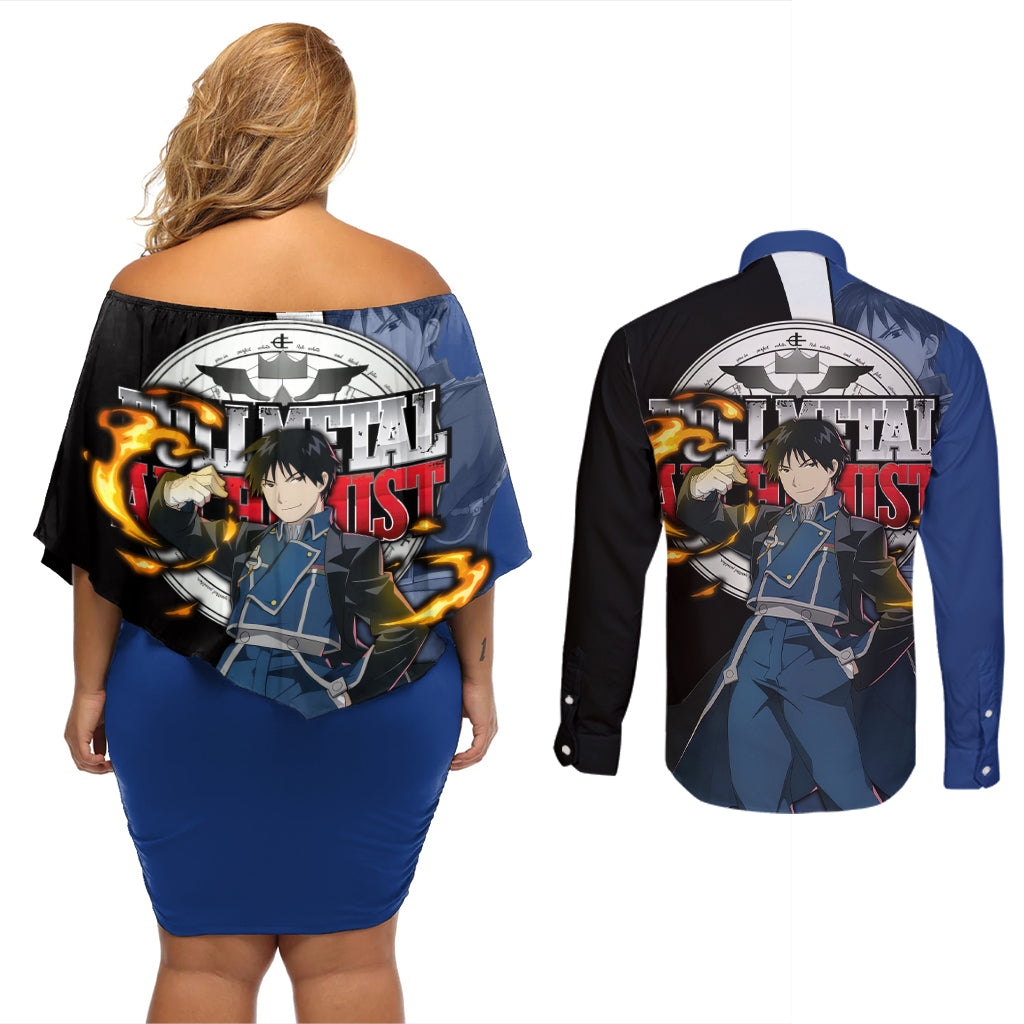 Mustang Roy - Fullmetal Alchemist Couples Matching Off Shoulder Short Dress and Long Sleeve Button Shirt Anime Style