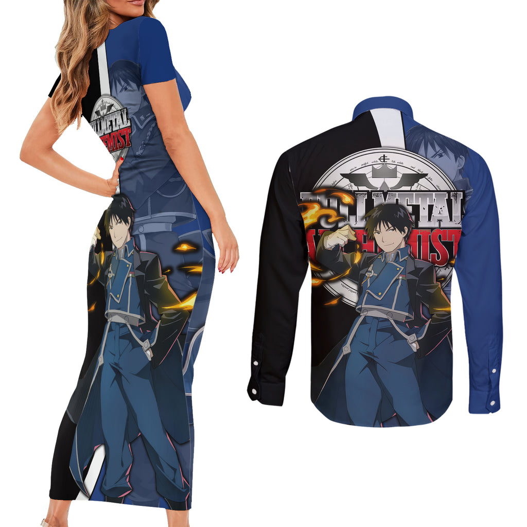 Mustang Roy - Fullmetal Alchemist Couples Matching Short Sleeve Bodycon Dress and Long Sleeve Button Shirt Anime Style