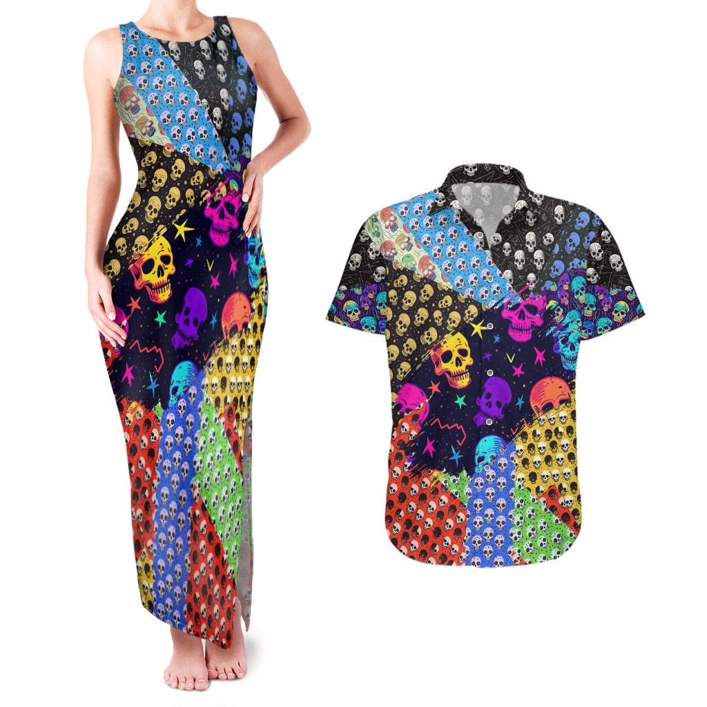 skull-pattern-couples-matching-tank-maxi-dress-and-hawaiian-shirt-colorful-skull-pattern-mix