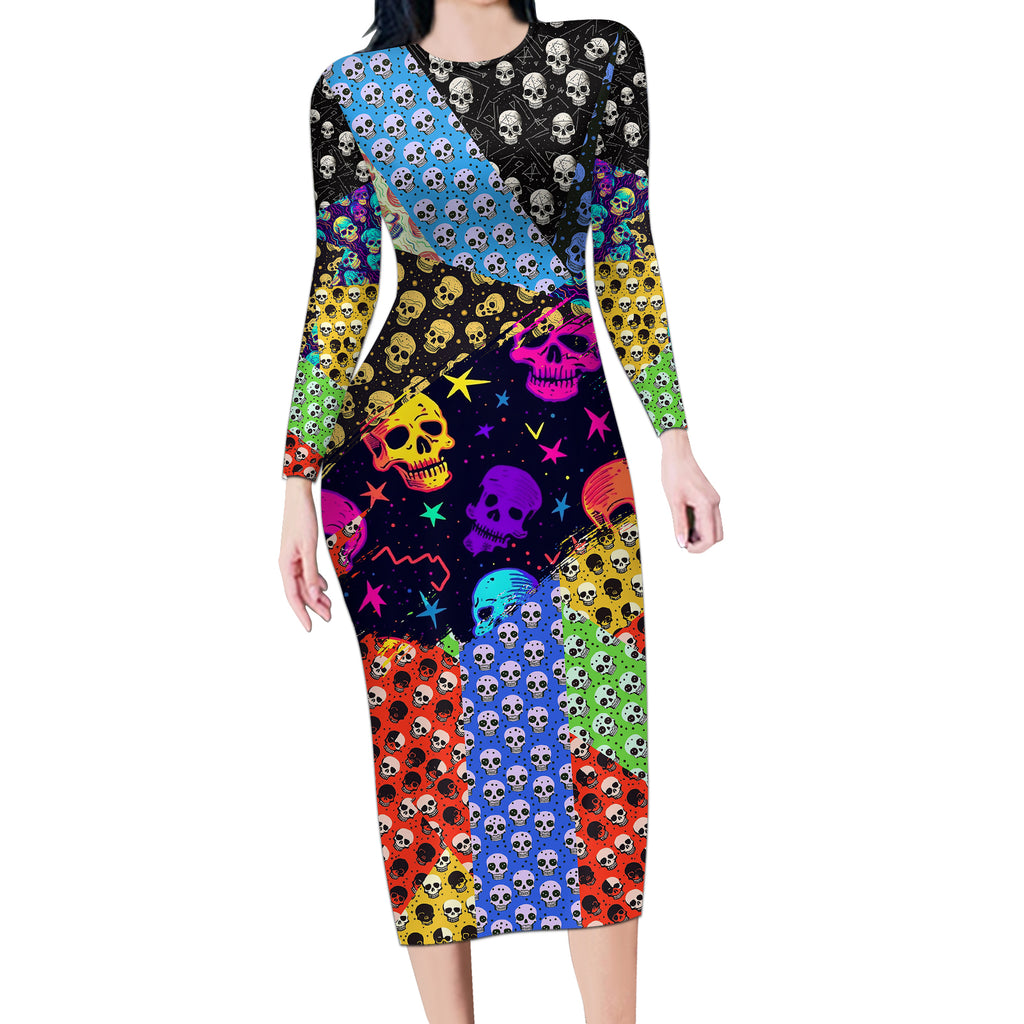 skull-pattern-long-sleeve-bodycon-dress-colorful-skull-pattern-mix
