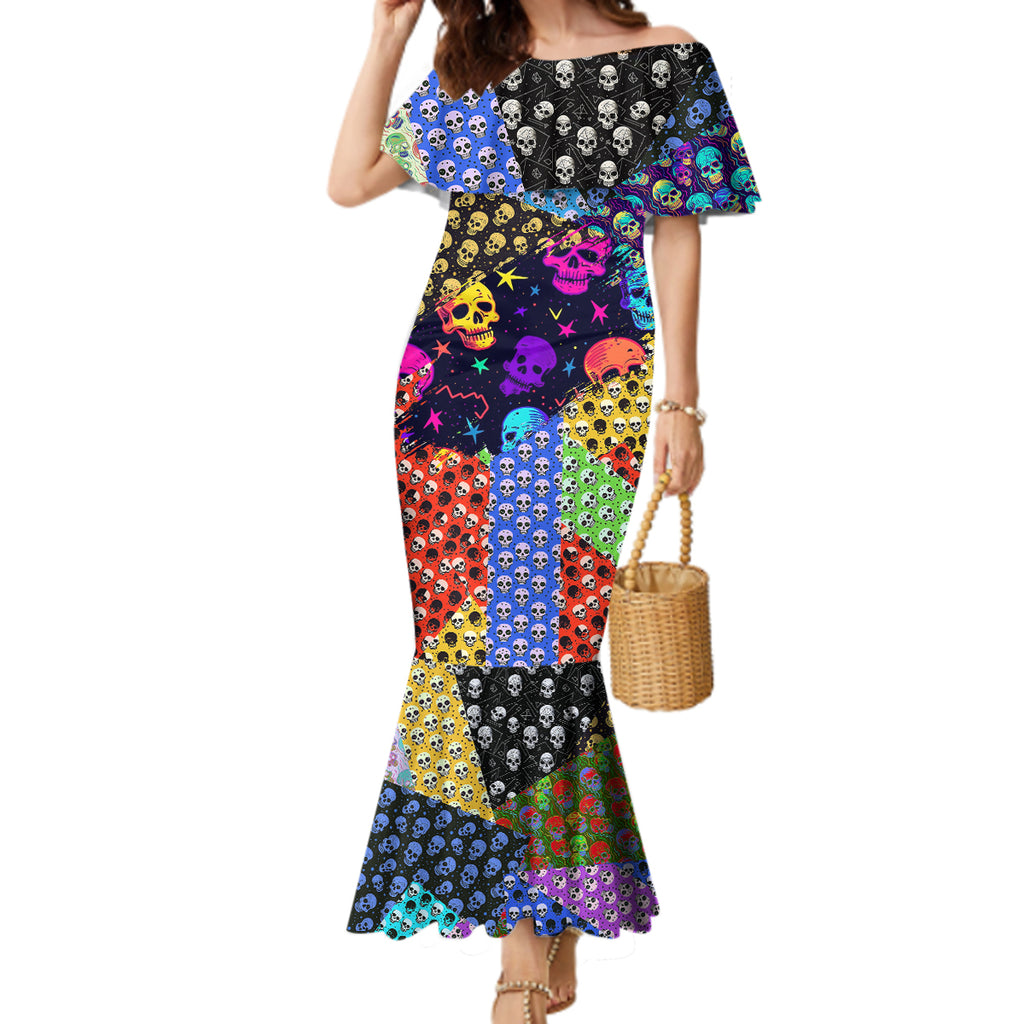 skull-pattern-mermaid-dress-colorful-skull-pattern-mix