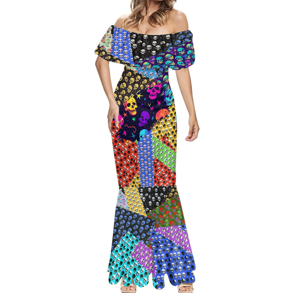 skull-pattern-mermaid-dress-colorful-skull-pattern-mix