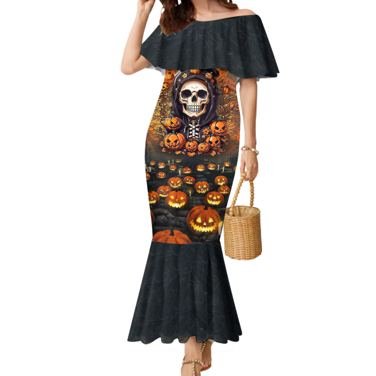 halloween-skull-mermaid-dress-pumpkin-themed