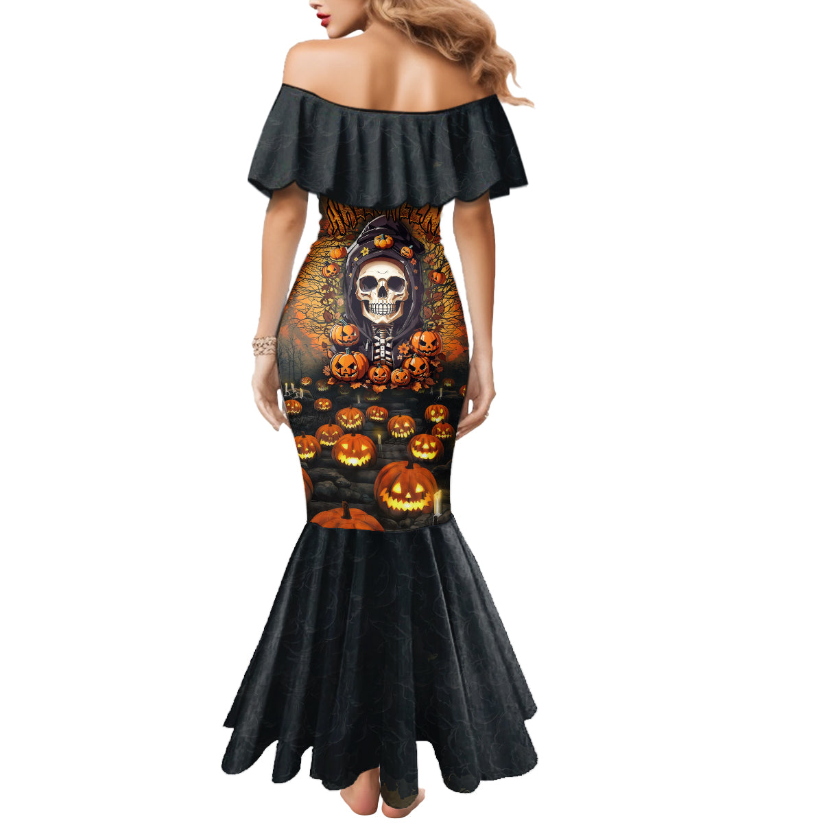 halloween-skull-mermaid-dress-pumpkin-themed
