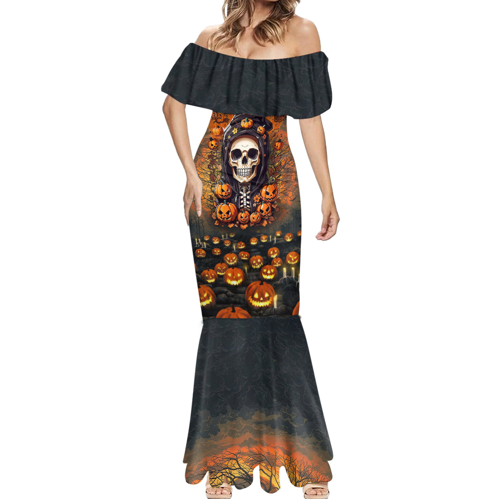 halloween-skull-mermaid-dress-pumpkin-themed