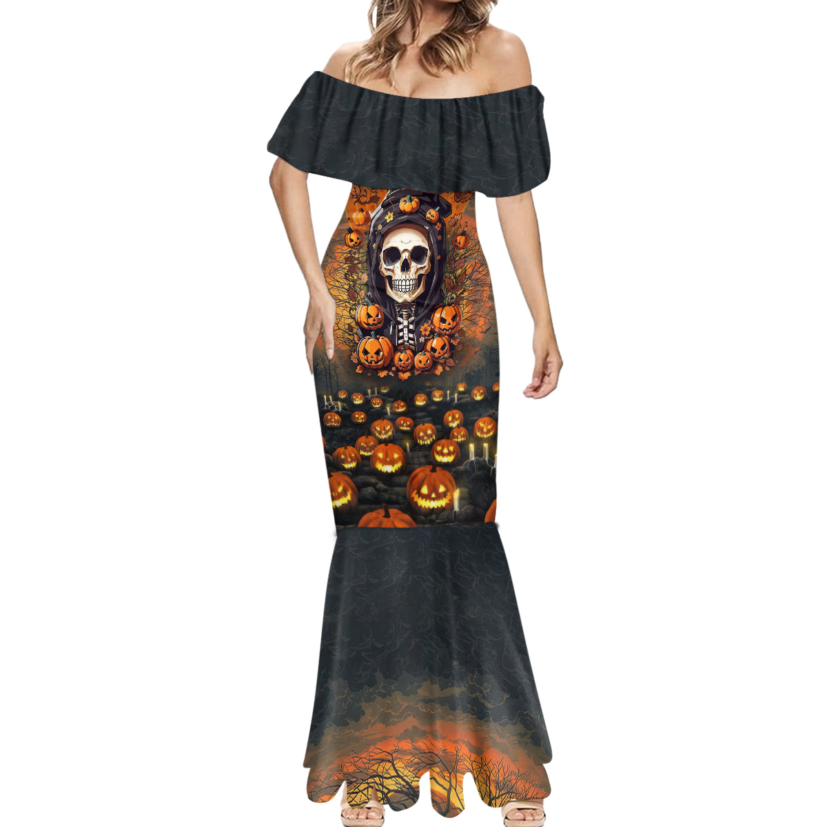 halloween-skull-mermaid-dress-pumpkin-themed