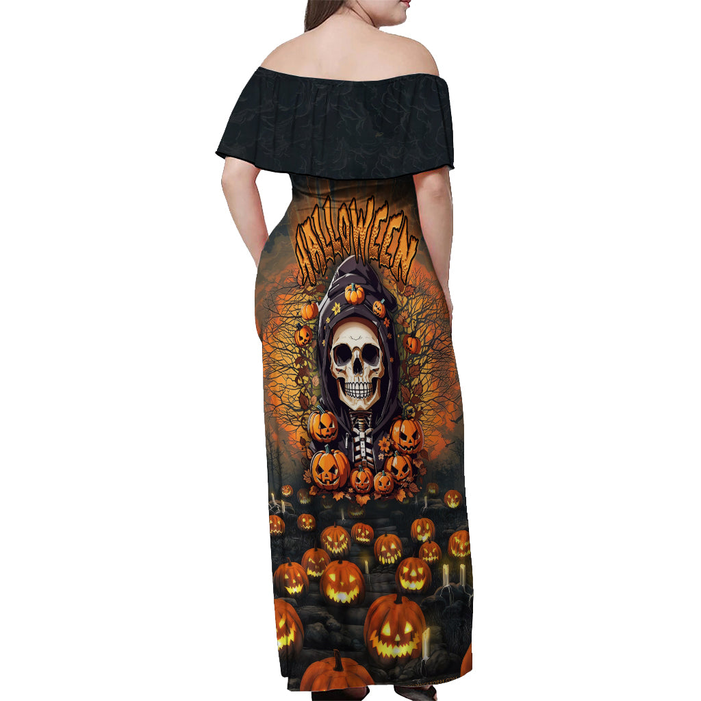 halloween-skull-off-shoulder-maxi-dress-pumpkin-themed