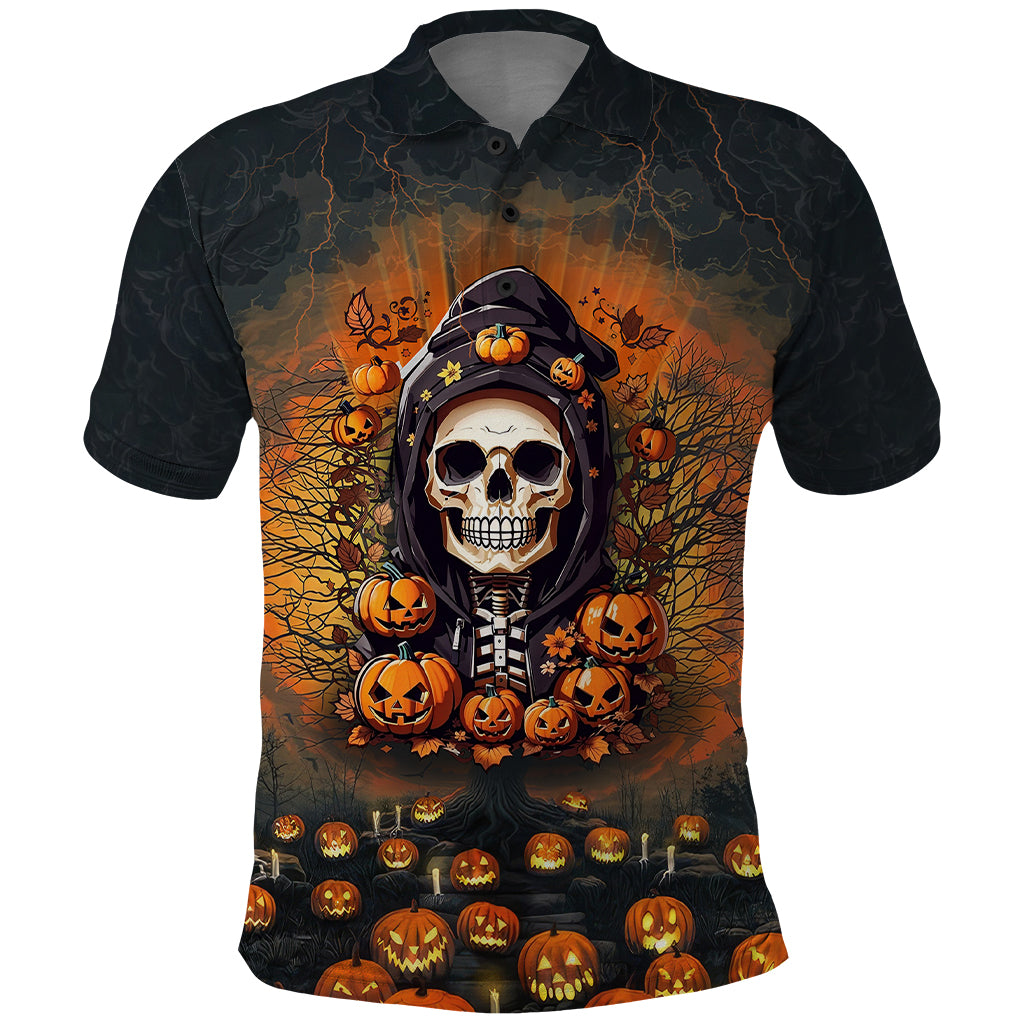 halloween-skull-polo-shirt-pumpkin-themed