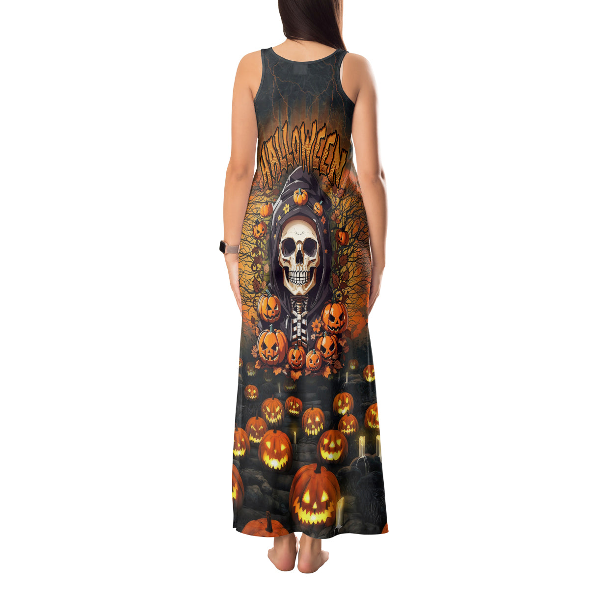 halloween-skull-tank-maxi-dress-pumpkin-themed