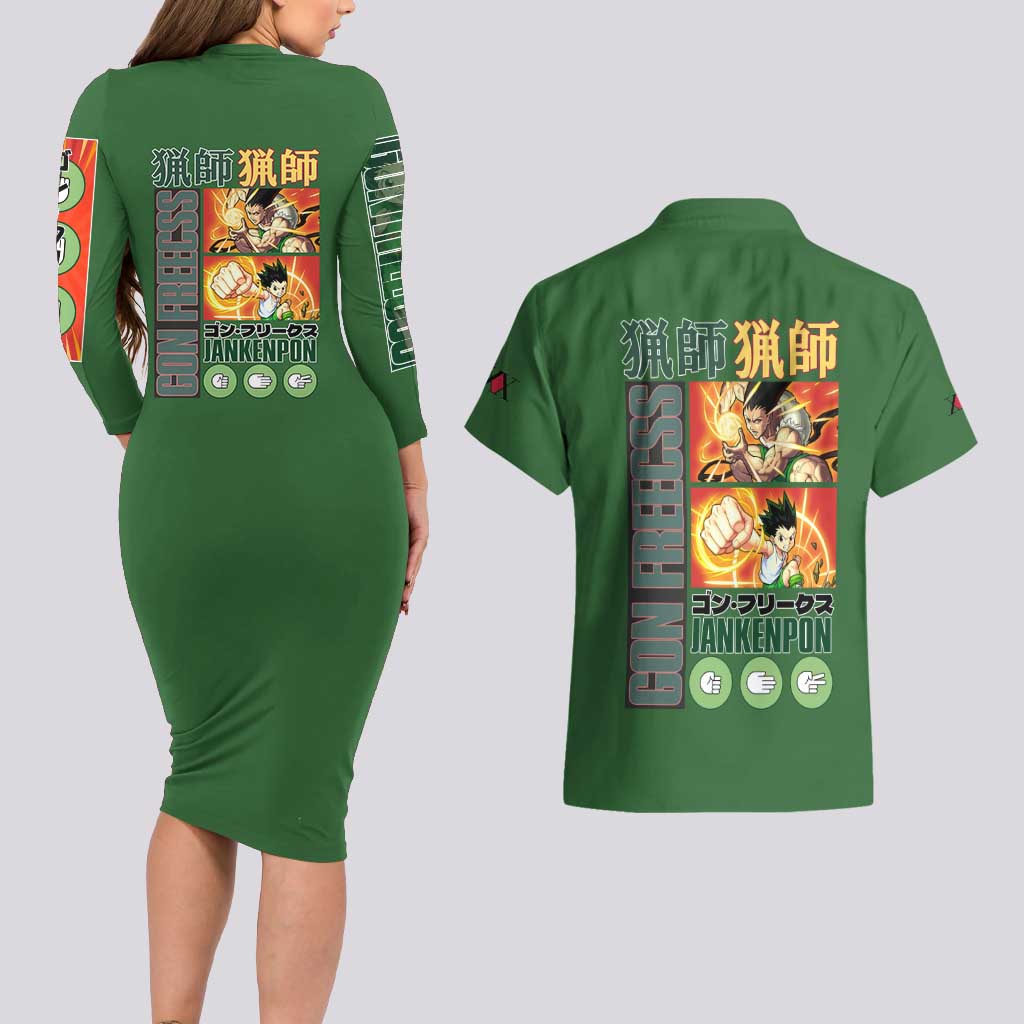 Gon Freecss Hunter x Hunter Couples Matching Long Sleeve Bodycon Dress and Hawaiian Shirt Anime Style