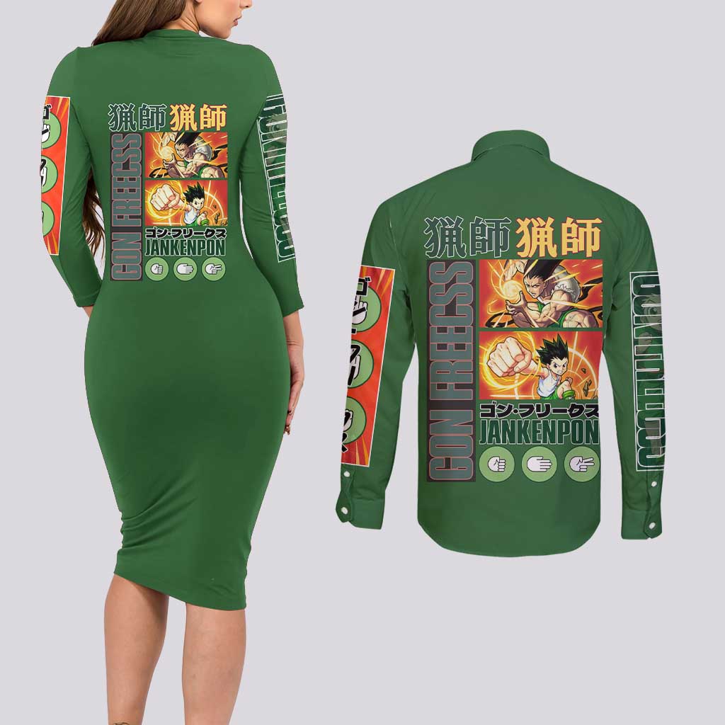 Gon Freecss Hunter x Hunter Couples Matching Long Sleeve Bodycon Dress and Long Sleeve Button Shirt Anime Style
