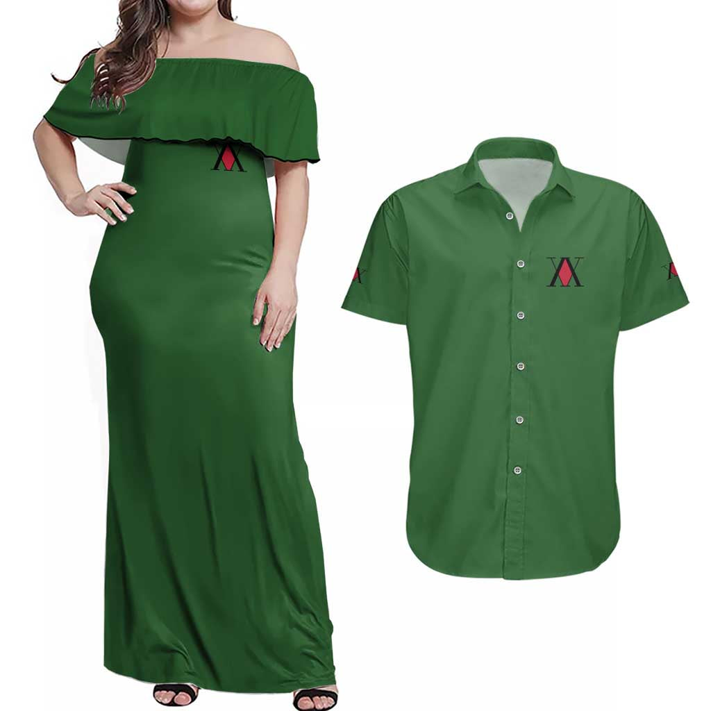 Gon Freecss Hunter x Hunter Couples Matching Off Shoulder Maxi Dress and Hawaiian Shirt Anime Style