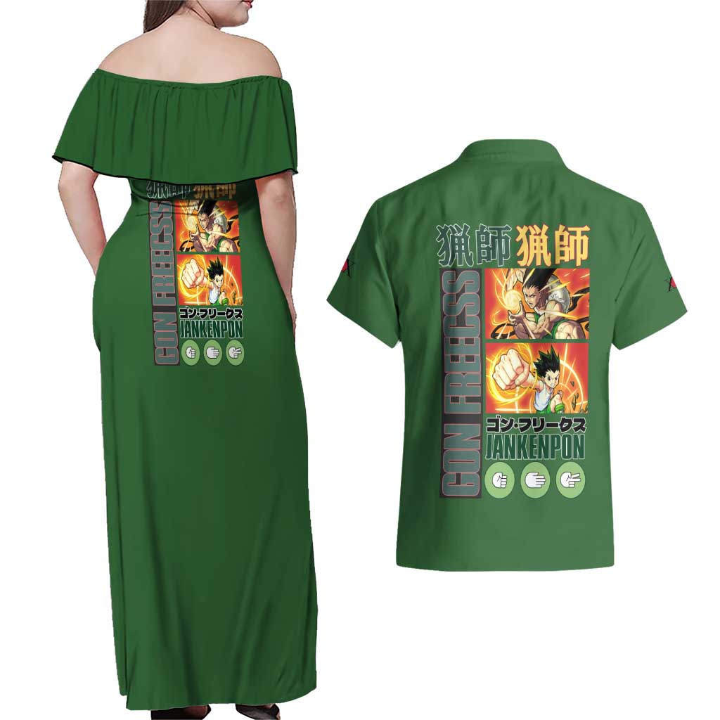 Gon Freecss Hunter x Hunter Couples Matching Off Shoulder Maxi Dress and Hawaiian Shirt Anime Style