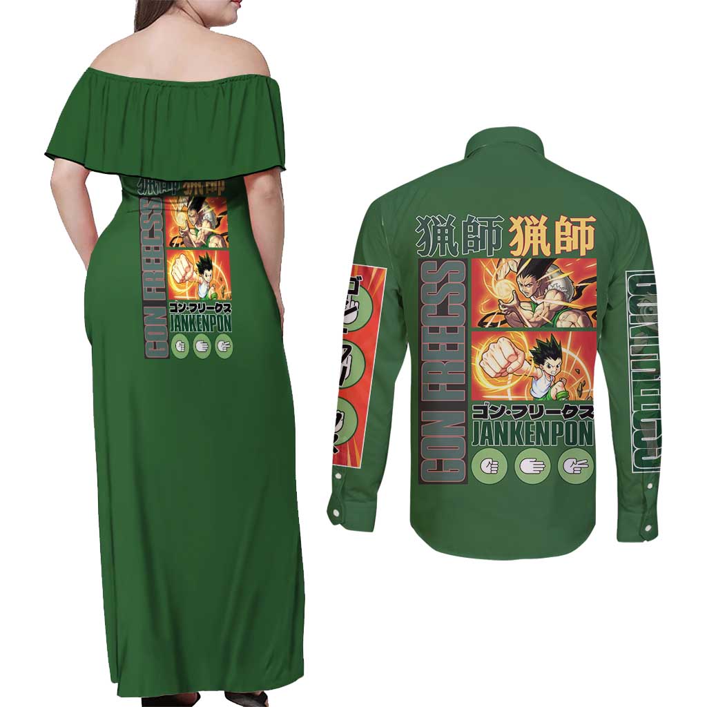 Gon Freecss Hunter x Hunter Couples Matching Off Shoulder Maxi Dress and Long Sleeve Button Shirt Anime Style