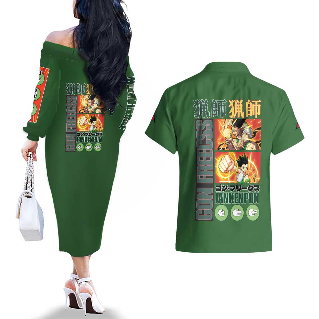 Gon Freecss Hunter x Hunter Couples Matching Off The Shoulder Long Sleeve Dress and Hawaiian Shirt Anime Style