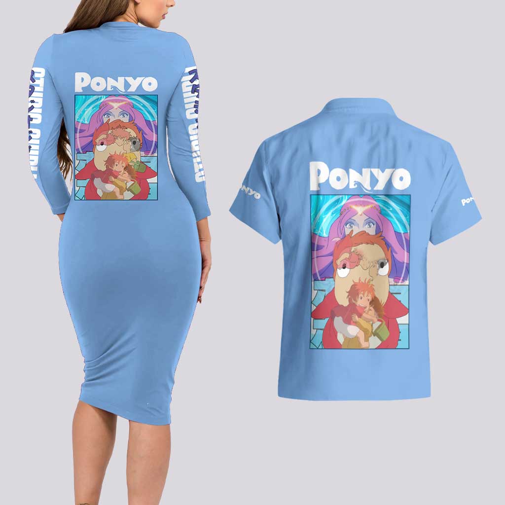 Ponyo Studio Ghibli Couples Matching Long Sleeve Bodycon Dress and Hawaiian Shirt Anime Style