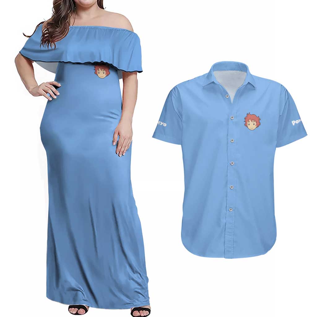 Ponyo Studio Ghibli Couples Matching Off Shoulder Maxi Dress and Hawaiian Shirt Anime Style