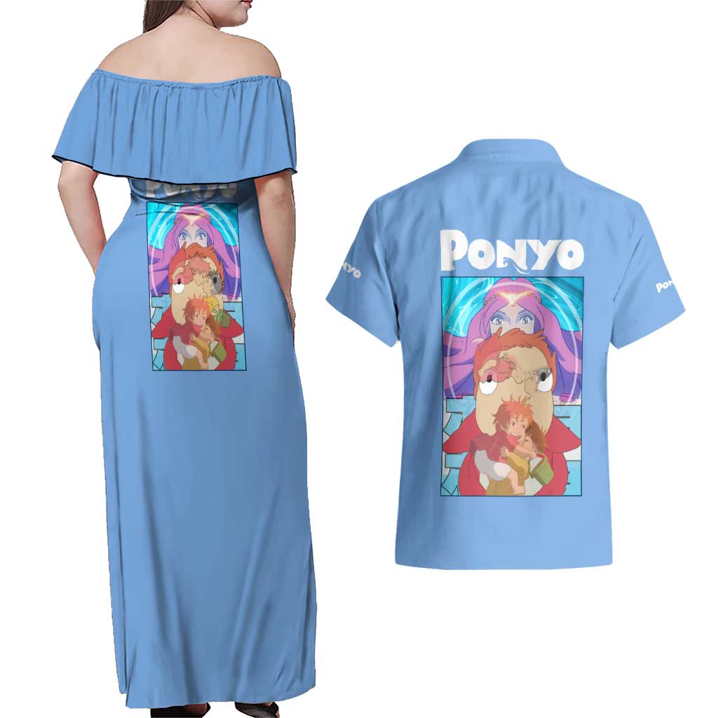 Ponyo Studio Ghibli Couples Matching Off Shoulder Maxi Dress and Hawaiian Shirt Anime Style