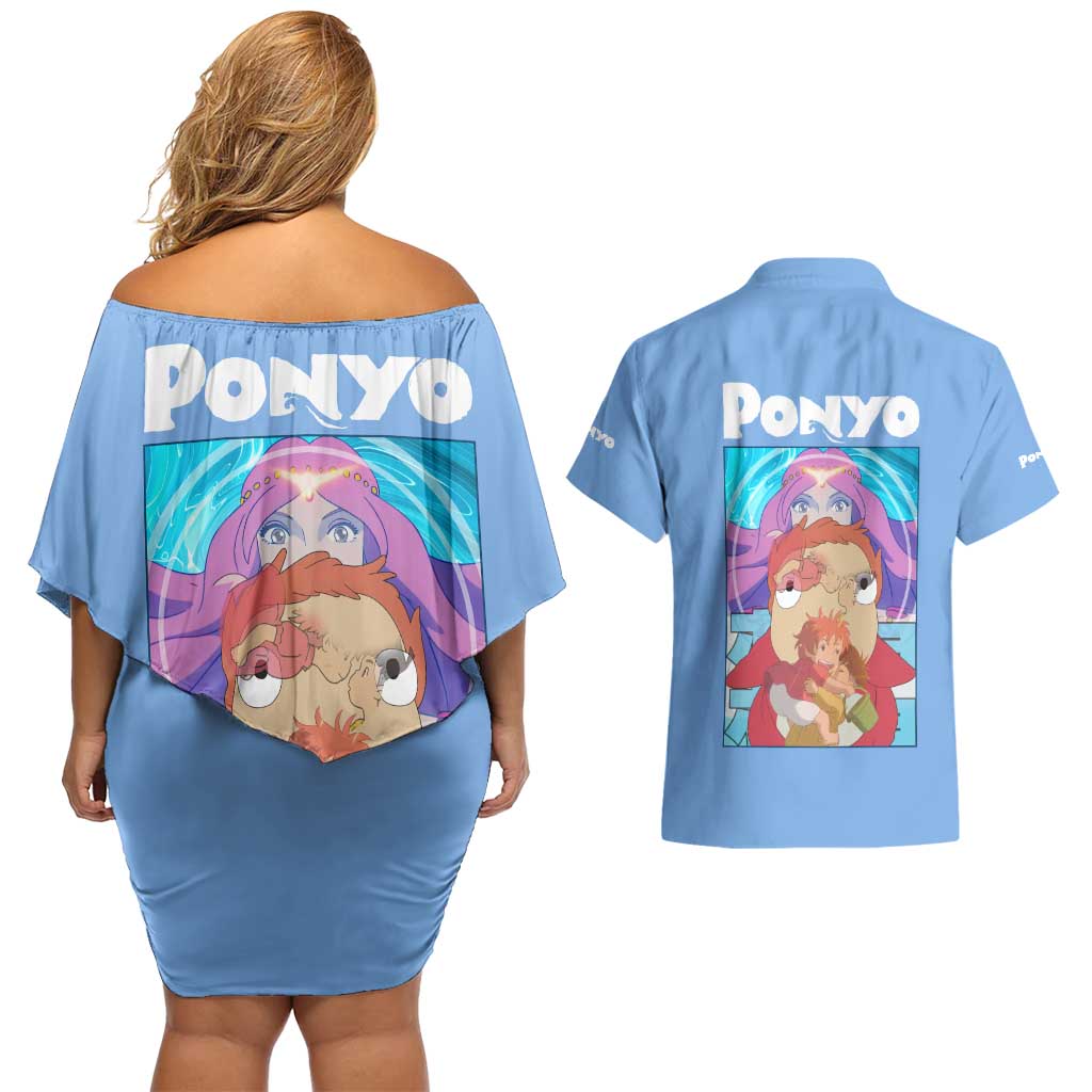 Ponyo Studio Ghibli Couples Matching Off Shoulder Short Dress and Hawaiian Shirt Anime Style